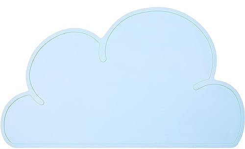 KOMUNJ Wolke Silikon Platzset Kinder, rutschfest Platzset Abwischbar Platzdeckchen Kinder, Tischsets Abwaschbar Kinder, Tischunterlage Kinder, 48×27cm (Blau)