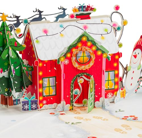 Paper Love Frndly 3D Weihnachten Pop Up Karte, Gemütliches Zuhause, handgefertigte 3D-Grußkarten, Geschenk für Weihnachten oder Feiertage – 100% recycelt und umweltfreundlich, 20,3 x 15,2 cm Einband –