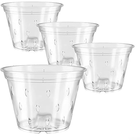 SPORTARC 5 vasi da fiori con base, vaso trasparente per orchidee con fori, vasi da fiori in plastica per il controllo delle radici vaso a rete trasparente, B