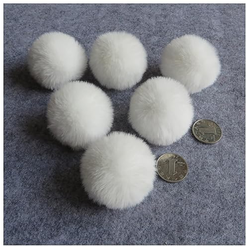 Egurs Kunstfell Pompon 4cm Kunstfell Bommel Kaninchenfell Fellbommel Bunt Plüsch Bälle Bommeln Faux für DIY Mützen Taschen Schals Schuhe Schlüsselanhänger Autoanhänger Basteln Weiß 30 Stück
