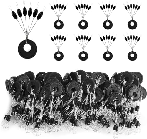 JTKREW 600 Gummi Angeln Bobber Stopper - Gummistopper Schnurstopper Angeln - 6-in-1 Gummiperlen Posen Angeln(Schwarz oder gelb)