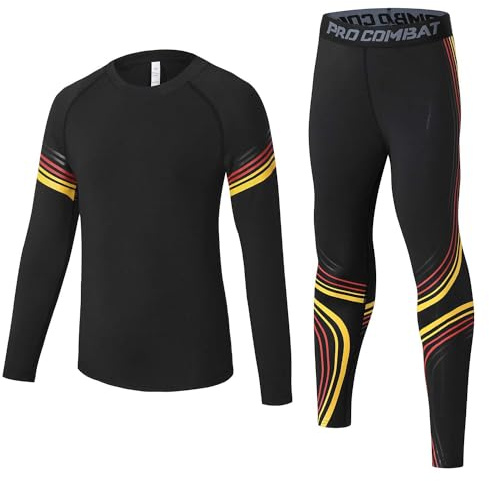 Echinodon Kinder Sportunterwäsche Fußball Junge Funktionsunterwäsche Set Kompressionsshirt + Kompressionshose Kompressionsunterwäsche für Training Skifahren Radsport