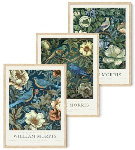 Djmwtb William Morris Wandkunst, Vintage-Posterdrucke, Set mit 3 botanischen Vögeln, ästhetische Bilder, Galerie, Kunstwerk, Leinwandgemälde, Wanddekoration für Wohnzimmer, Schlafzimmer, Büro, 30,5 x