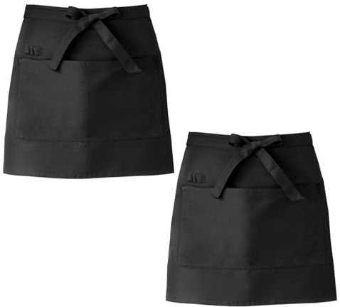 Waitress Apron, Black Waist Apron with Pockets Short Half Waitress Aprons for Waiter Chef Women Men Cooking Baking 2 Pack