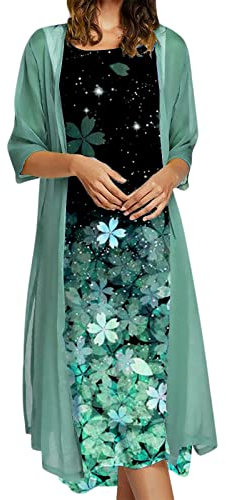 Hochzeitskleid, große Größe, Abendkleid, Chiffon, Langarm, Cocktailkleid, Damen, schick, glamourös, Spitze, Strickjacke, Set 2 Stück, elegant, bedruckt