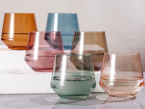 Colorsavant Lot de 6 verres à vin sans pied - Verres à vin colorés courts multicolores pour vin ou boissons gazeuses, cadeau d'hôtesse pour femme