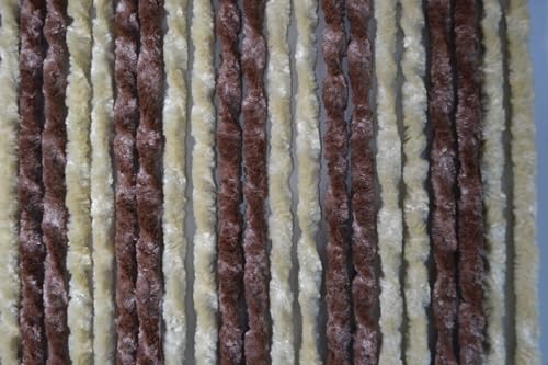 DEFACTO Flauschvorhang Türvorhang (100x200 cm) Chenille Fliegenschutz Insektenschutz Camping 100% Made In Italy - Leicht Zu Reinigen, Effektiver Sicht- Und Hitzeblocker - (Braun/Beige Doppel)