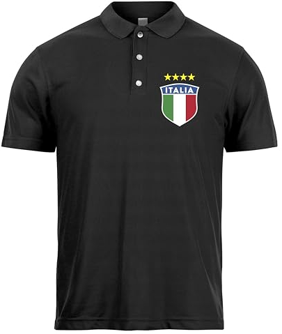 Fussball Poloshirt Herren | Personalisiertes T Shirt mit eigenem Namen und Nummer | Italien 2026 Trikot (M Schwarz Ohne Druck)