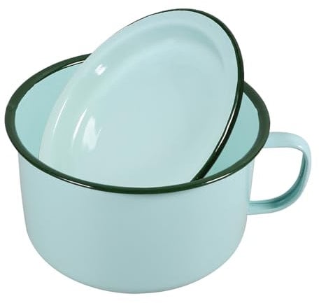 Zerodeko Japanese Ramen Bowl with Lids, Instant Large Noodle Bowl Enamel Serving Bowl Chinese Vintage Soup Cup Coffee Mug with Handle for Pasta Rice Ramen Porridge Camping Kitchen