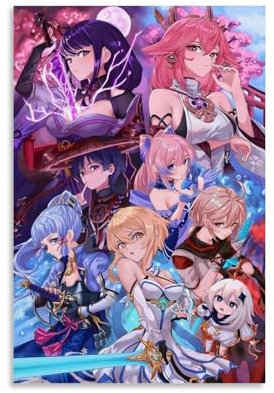FBBINKA Game Genshin Impact Beelzebul Kamisato Ayaka Yae Miko, Wohnzimmer-Dekor, moderne ästhetische Wandkunst, Poster, Geschenk für Freunde, ungerahmt, 20 x 30 cm