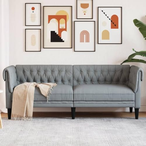 Homgoday Chesterfield-Sofa, 3-Sitzer, hellgrau, aus Stoff, für den Außenbereich, für den Garten, Bett, Sofa, Couch, Sofa, Garten, Wohnzimmer, Terrasse, Außenbereich, Möbel