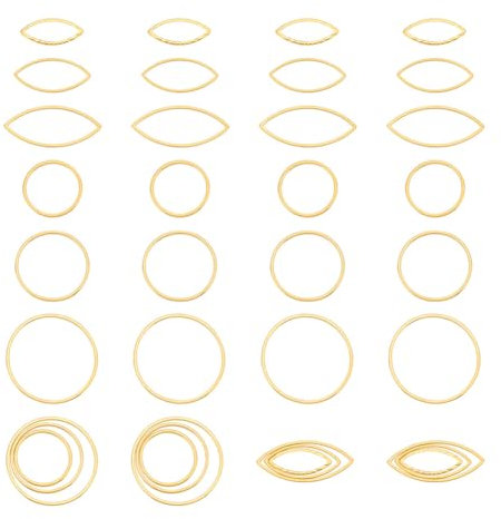 UNICRAFTALE 30 Stück 2 Stile 3 Größen Goldene Verbindungsringe Edelstahl Pferdeauge Runde Ringe Hohle Ring Rahmen Verbindungsstücke Metallschmuck Verbindungsstücke Für Die DIY Schmuckherstellung