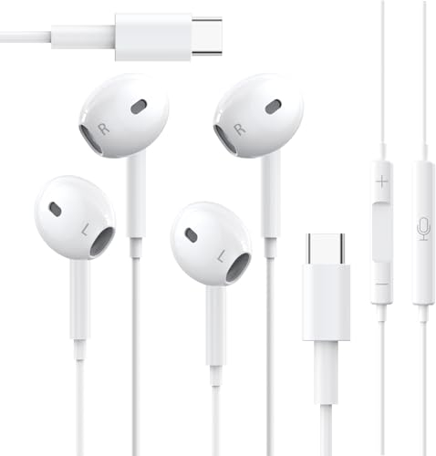Cuffie USB C Auricolari per iPhone con filo Type C In Ear con Microfono Hi-Fi Stereo per iPhone 15 Pro Max, iPad Pro, Ultra A53/A54 S22/S21/S20, Pixel 8 7 6A, Galaxy S23 S22-2Pack