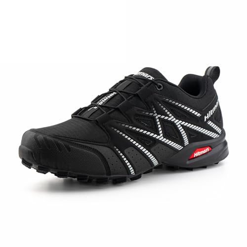 Hitmars Trailrunning Schuhe Traillaufschuhe Herren Damen Wanderschuhe Trail Running Schuhe Trekking Turnschuhe Outdoor Laufschuhe Leicht Atmungsaktiv Schwarz-Weiss EU 42