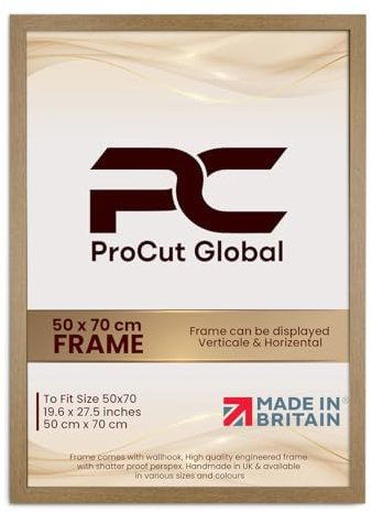 Procut Global 50X70CM Oak Picture Frames - Modern Wooden Photo Frame with Shatterproof Perspex for Wall or Tabletop - Perfect for Posters, Certificates, Prints - Sizes & Colors Available
