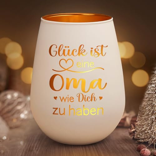 Geschenke für Oma, Teelichthalter - Oma Geschenk Geburtstag, Geburtstagsgeschenk für Omas, Beste Omas Geschenk, Windlicht mit Gravur Ostergeschenk