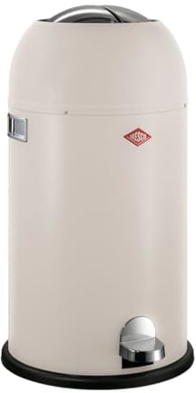 Wesco Kickmaster Abfallsammler in der Farbe sand matt, pulverbeschichtetes Stahlblech, eingebauter Dämpfer, 33 Liter Volumen, großer Einwurf
