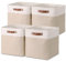 VIIHTYISA Aufbewahrungsbox Stoff, 4er Set Cube 28x28x28cm Aufbewahrungsboxen mit Griff aus Leder-Imitat für Würfelregal, Regale, Kleiderschrank | Khaki&Weiß