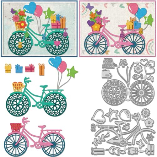 WADORN 2 x Stanzform Aus Metall Mit Fahrradmotiv. Stanzformen Mit Ballon Radsport Blumen Aus Karbonstahl Prägeschablone Vorlage Für Heimwerkerarbeiten Scrapbooking Alben Tagebuch Dekor Prägepapier