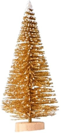 5 Stück Künstlich Weihnachtsbaum Weihnachtsdeko,Mini Tannenbaum mit Holzsockel,Miniatur Christbaum Tanne,Weihnachten Figuren,Weihnachtsschmuck zum Basteln,für Tischdeko,Tisch,Büro,Gold,9cm