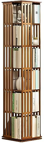 RRrawgff Drehbares Bücherregal aus Holz mit 6 Ebenen für Wohnzimmer, Schlafzimmer und Heimbüro. Hohe Lagerregale in Braun mit 360°-Drehung