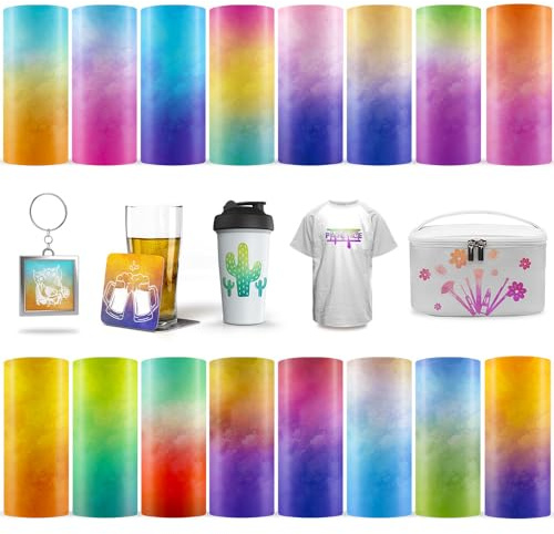 LUCKIGUCK Infusible Transfer Ink Sheets 16 Stück/Set,Gradient Vorgedrucktes gefärbtes Sublimationspapier 30.5 X 30.5 cm Eisen auf T-Shirt und Tasse（Gradient）