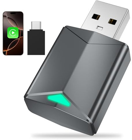 TKOQSMR 2-in-1 Carplay Wireless Adapter, Android Auto Wireless Adapter, 2025 Upgraded Umwandlung von Kabelgebunden zu Kabellos, mit USB/Type-C, Plug & Play, für iOS 10+ und Autos ab 2016, Grau
