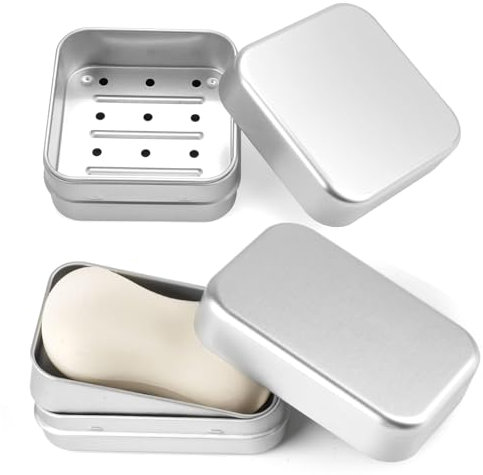 2 Stück Seifenschale aus Aluminium, Seifendose Reise mit Abtropfgitter, Seifenbox Reise, Seifendose Edelstahl Feuchtigkeitsbeständig Rostfrei Seifenschalen aus Metall zu Hause Reisen