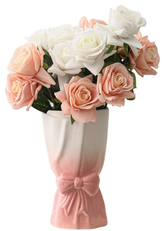 Keramik Vasen mit Schleife, Strauß Vase, Kleine Vase, Blumenvasen für Deko Schlafzimmer Wohnzimmer Hochzeit Tischdekoration, Zimmer Deko Aesthetic, Valentinstag Geburtstag Geschenk für Frauen (Rosa)