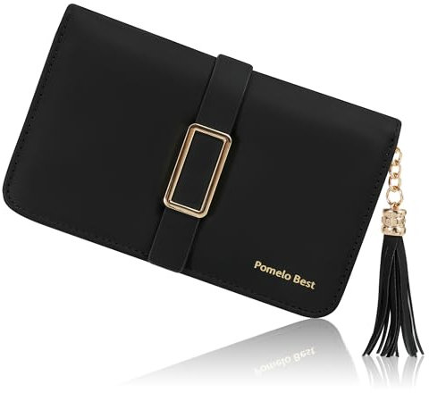 Pomelo Best Damen Portemonnaie mit Reißversschluss & RFID-Schutz | Zweifach Faltbare praktische Geldbörse für Karten und Münzfach (Schwarz)