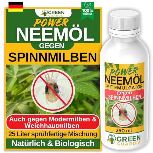 GREEN GUARDIA Power Neemöl bei Spinnmilben mit Emulgator für Garten- & Zimmerpflanzen, Neemöl Spinnmilben, 250ml sprühfertige Mischung für 25 Liter Mischung