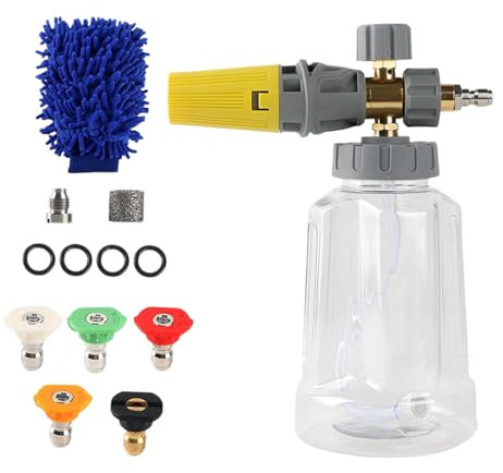 Hqunjikp Pressure Washer Foam Cannon | Pressure Washer Soap Dispenser - Transparent Body, 1 Liter Soap Bottle, Adjustable Nozzle With 1/4 Inch Connector For Boats