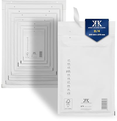 KK Verpackungen Luftpolster-Versandtaschen | 200 Stück, D4 D/4 Luftpolsterumschläge 200 x 275 mm Weiß | Luftpolstertaschen selbstklebend