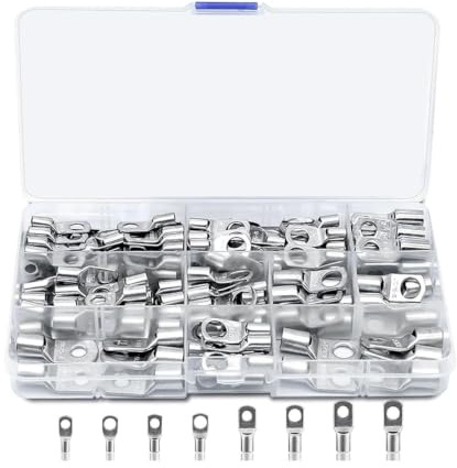 130Pcs Battery Terminal Connectors,8 Types,Copper Wire Lugs,Ring Terminals | SC Ring Terminal Connector Assortment Kit,Battery Crimp Terminals for Electric, Auto Applications