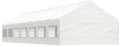 QJBSAVVA Pavillon 15,61 x 5,88 x 3,75 m weiß PE Dach & 16 Seitenwände mit Reißverschluss stabil und schnell aufstellbar für Gartenfest Grill Event und Camping