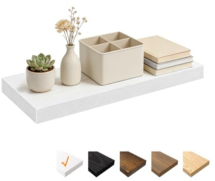 RICHER HOUSE Weiß Wandregale, 60 x 23,5 x 3,8 cm Wandboard MDF Holz,1er-Set | Holzregal Wand mit unsichtbaren Halterungen, Schweberegal für Schlafzimmer, Wohnzimmer, Badezimmer, Küche, Waschküche, Büro
