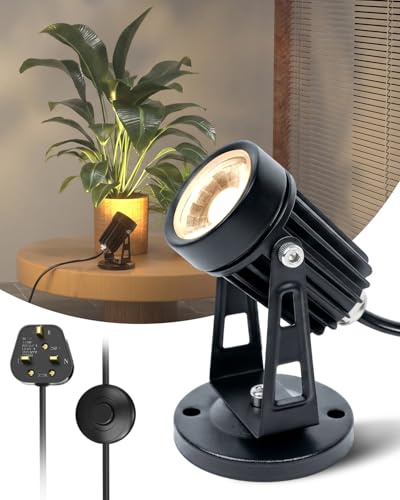 BrightArk Foco LED Interior 5W 3000K Luz Cálida con Interruptor de Pie, Foco orientable para plantas de interior, suelo, armarios, decoración artística e iluminación decorativa, con cable de 1,8 m