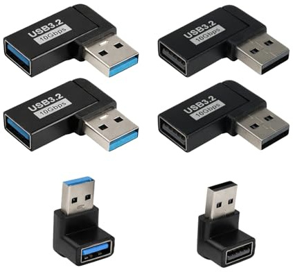 AYHYHLJZJ 6 Piezas Adaptador USB 3.2 Codo USB 90 Grados, Conector USB Forma L, USB A Macho a Hembra, 10 Gbit/s, Adaptador USB Acodado de Ángulo - para Ordenadores Portátiles Teléfonos y Más