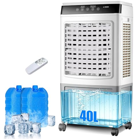 40L Industrial Evaporative Air Cooler with Remote Control, Ice Packs Included, Commercial Heavy Duty Cooling Fan, Low Energy Consumption, Professional Air Cooler for Shops and Workshops