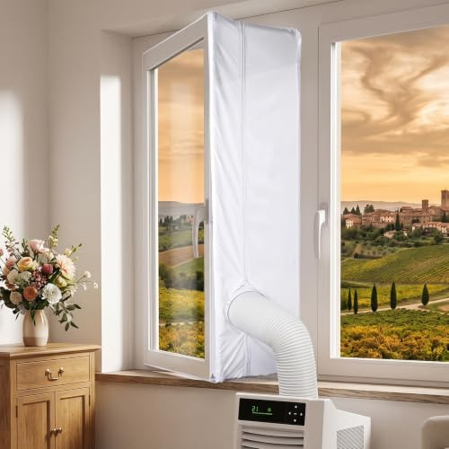 Kit de Sellado para Aire Acondicionado Portátil, 300 cm Junta de Ventana – Tela de PU con Cremallera – Instalación sin Taladrar – Evita Insectos – Ahorra Electricidad