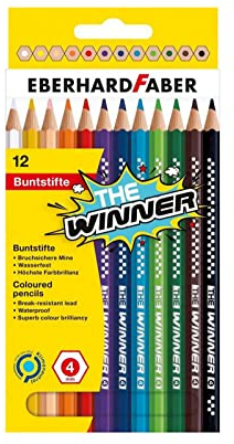 Eberhard Faber 518212 - Buntstifte Set THE Winner, 12 bruchsichere Farbstifte, hexagonale Form