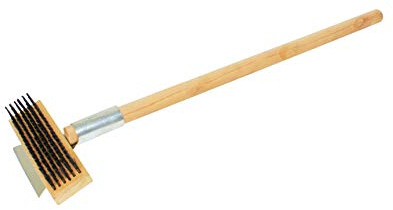 Thunder Group Heavy Duty Wire Brush with Scraper and Long Wood Handle, 27-Inch