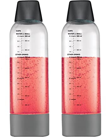 iSi Twist'n Sparkle - Juego de 2 botellas de repuesto de 1 L para batidoras de agua, para soda, para bebidas carbonatadas, resistentes botellas de PET con tapa, para cócteles y bebidas, sin BPA