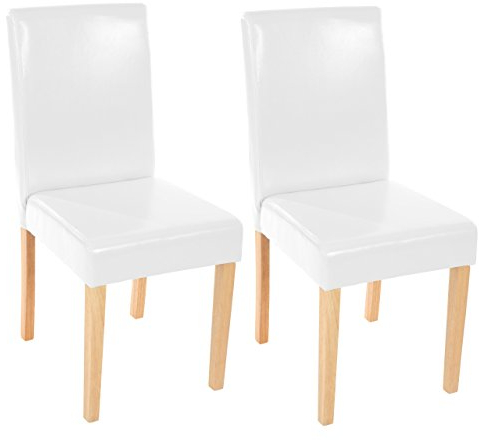 Mendler 2er-Set Esszimmerstuhl Stuhl Küchenstuhl Littau - Leder, weiß, helle Beine