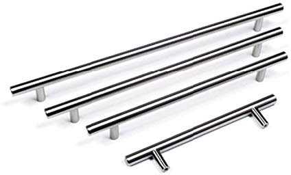 GTV Solid Metal Chrome Colour T Bar Kitchen Door Handles (224mm Hole centres)