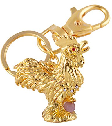Fengshui Hahn mit Fan-Amulett Schlüsselanhänger oder zum Aufhängen, mit rotem Mxsabrina Schnur-Armband, Sku:W1120