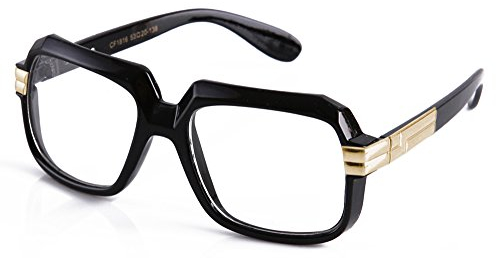 Newbee Fashion Clear Lens Unisex-Adult 80old Schule Rapper Hip-Hop-DJ-Brille Schwarz/Gold