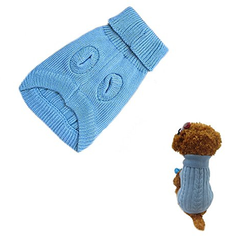 Veewon Warmer Hundemantel, niedlicher Haustier-Pullover, Strickware, Kleidung, Blau (S)