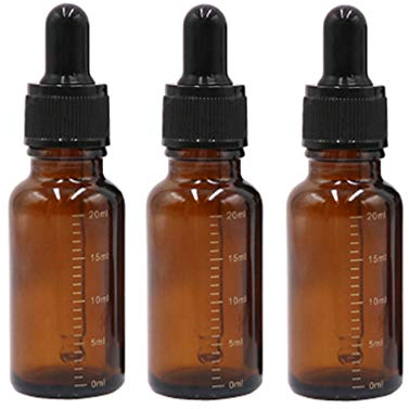 3 Pcs Empty Refillable Amber Glass Graduated Dropper Bottle Essential Oil Cosmetics Elite Fluid Container Jar Pot Holder with Glass Pipette Dropper (20ml/0.67oz)