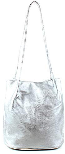 AOSSTA Damen-Tragetasche, modisch, Designer-Handtasche, mittelgroß, einfarbig, weiches Kunstleder, Hobo-Schultertasche, Eimertasche, silber, Medium